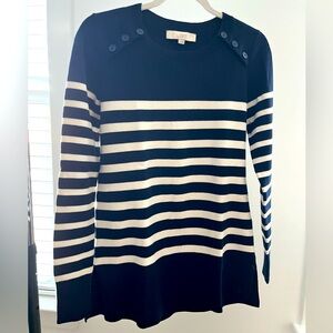 Navy blue and white nautical LOFT sweater. Size XS